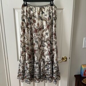 Max Studio Cream and Black Floral Midi Skirt